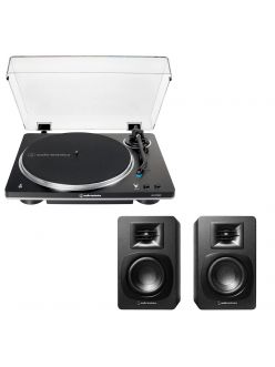 Стерео комплект - Вініловий програвач Audio-Technica AT-LP70XBT + Активні поличні колонки Audio-Technica AT-SP3X 